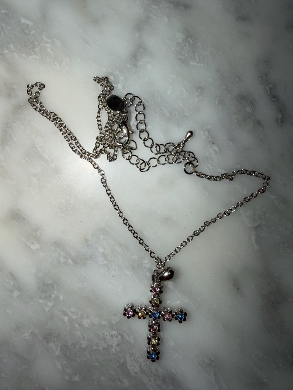 Cookie Lee Silver-Tone Cross Necklace with Multicolored Stones